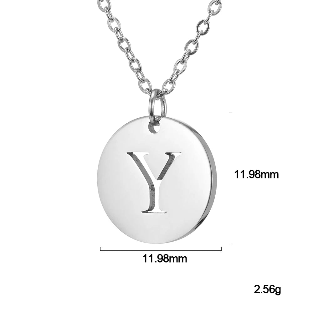 Kkjoy Fashion Stainless Steel Gold Color Minimalist Metal Round A-Z 26 Initials Necklace for Women Jewelry Gift Wholesale New in