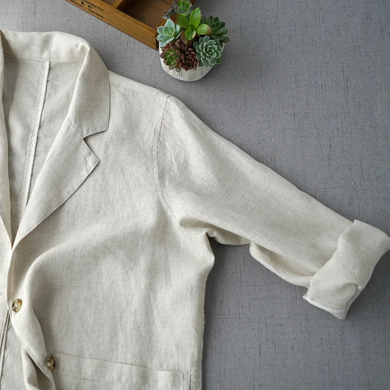 Linen Thin Jacket Women's Spring Loose Fitting Womens Simple Casual Top Western  Clothes Outer Garment Chaquetas Mujer Verano