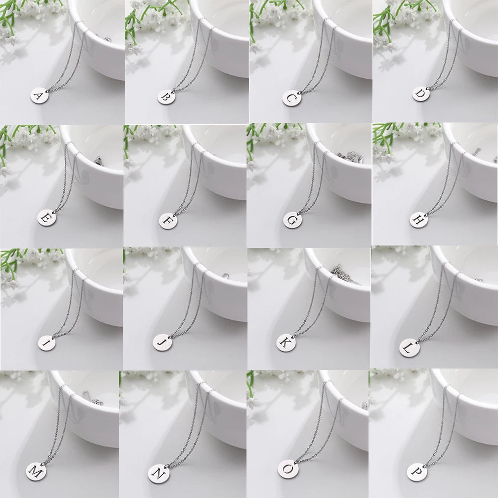 Kkjoy Fashion Stainless Steel Gold Color Minimalist Metal Round A-Z 26 Initials Necklace for Women Jewelry Gift Wholesale New in