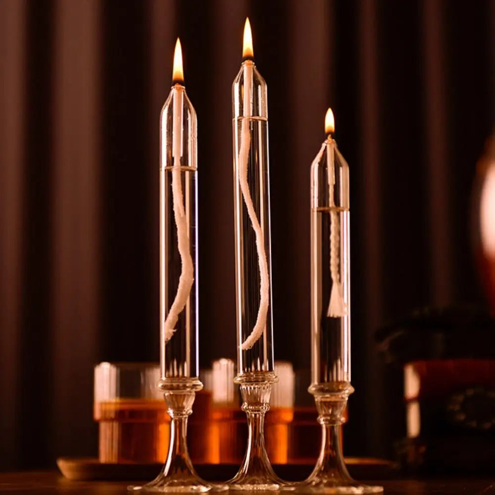 Transparent Glass Candlestick Lamp Smokeless Glass Oil Lamp Candlestick Nordic Simple Transparent Candlestick Ornaments