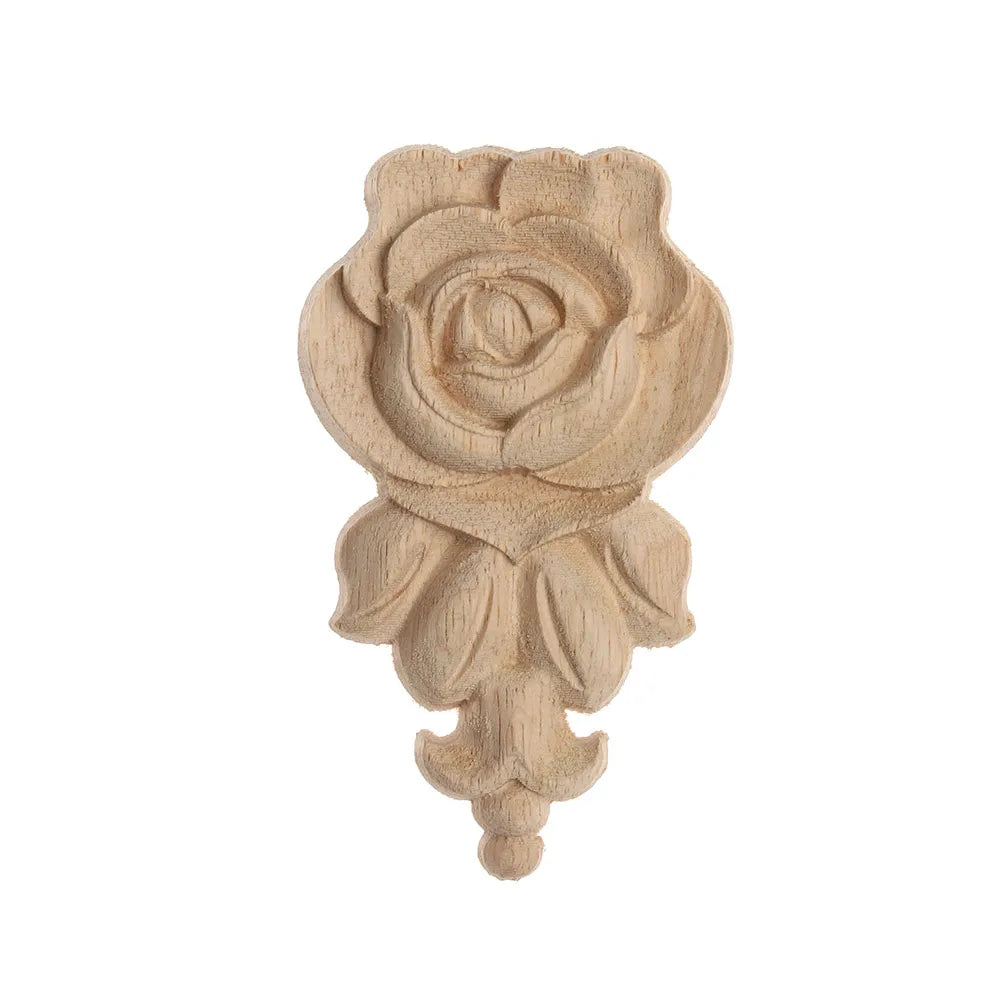 Floral Carved Corner Appliques Woodcarving Rose Natural Wooden Crafts Unpainted Door Adornment Furniture Ornament Home Decor
