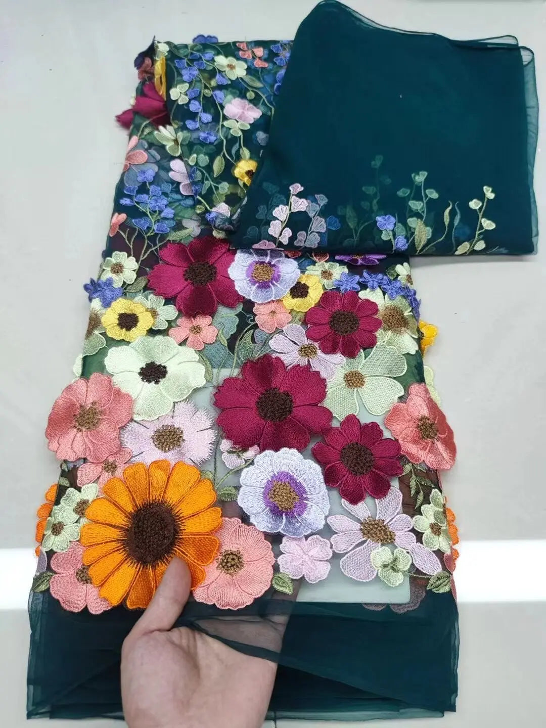 Unilateral embroidered cloth 3D applique embroidered fabric high-end women's dresses wedding dress material