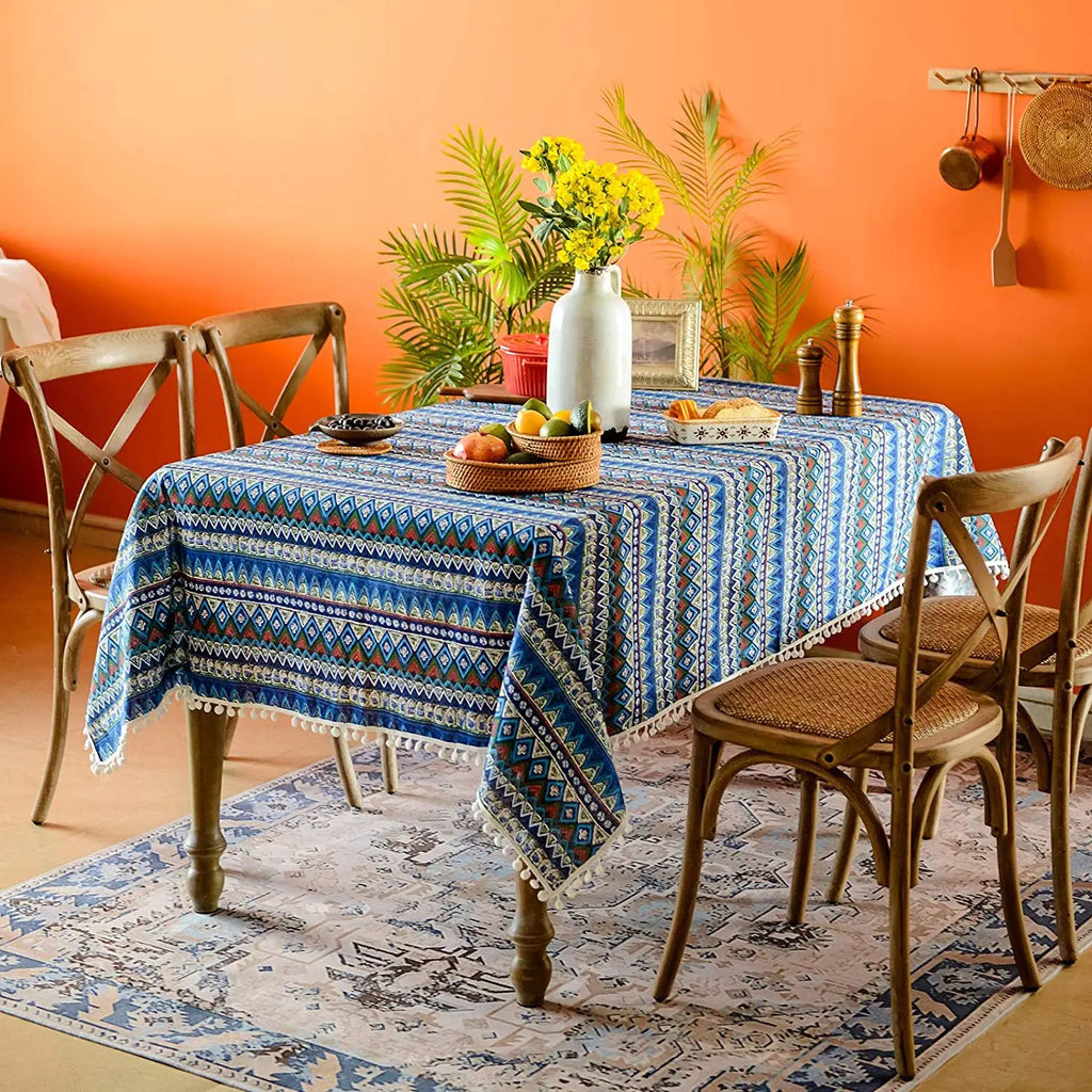 European American cotton linen table cloth minority style Bohemia Southeast Asia party anti-slip wear-resistant linen tablecloth