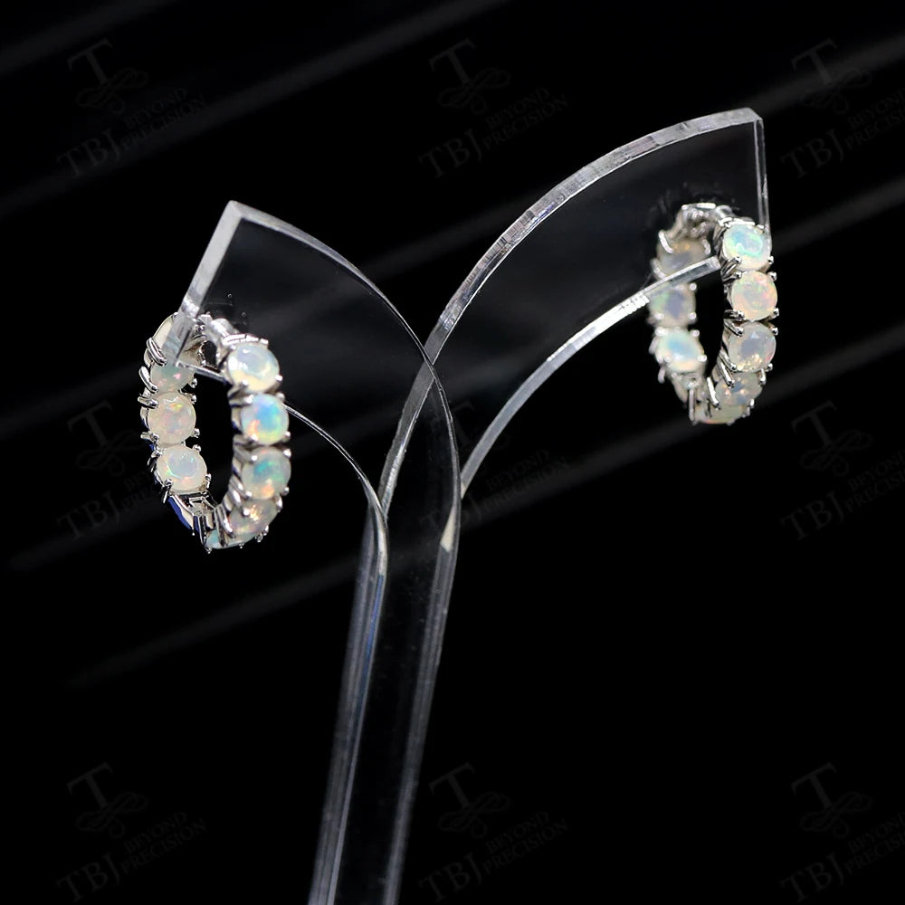 925 sterling silver Opal Earring Simple 16pcs round 4mm natural gemstones colorstone fine jewelry for women  nice gift TBJ 2024