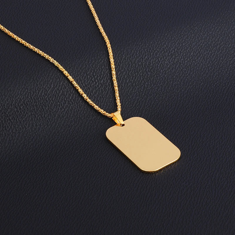Stainless Steel Classic Geometric Polygonal Black Square Natural Stone Necklace Pendant for Men Fashion Casual Punk Jewelry Gift