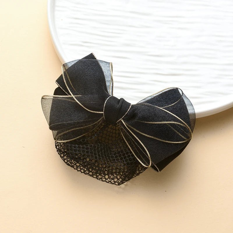 Head Flower Net Bag Professional CCB Postal Nurse Hotel Stewardess Uniform Belt Thin Online Work Tray Hair Net Bag Bow