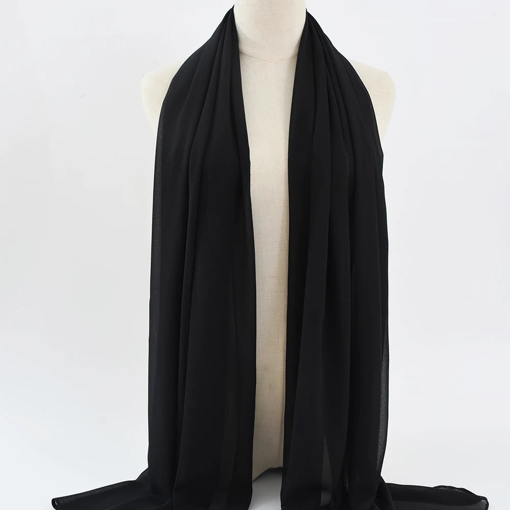 Fashion Pearl Chiffon Hijab Shawls Of Muslim Women Solid Color Head Wraps Scarf For Ladies