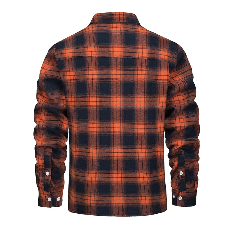 MAGCOMSEN Fleece Plaid Flannel Shirt Jacket  Men's Button Up Casual Cotton Jacket Thicken Warm Spring Work Coat Sherpa Outerwear