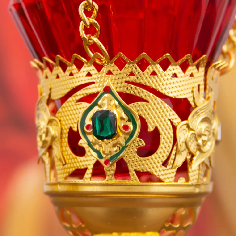 Orthodox Christian Hanging Oil Lamp,Orthodox Vigil Oil Lamps with Red Glass Cup,for Religious Ceremonies and Daily Use