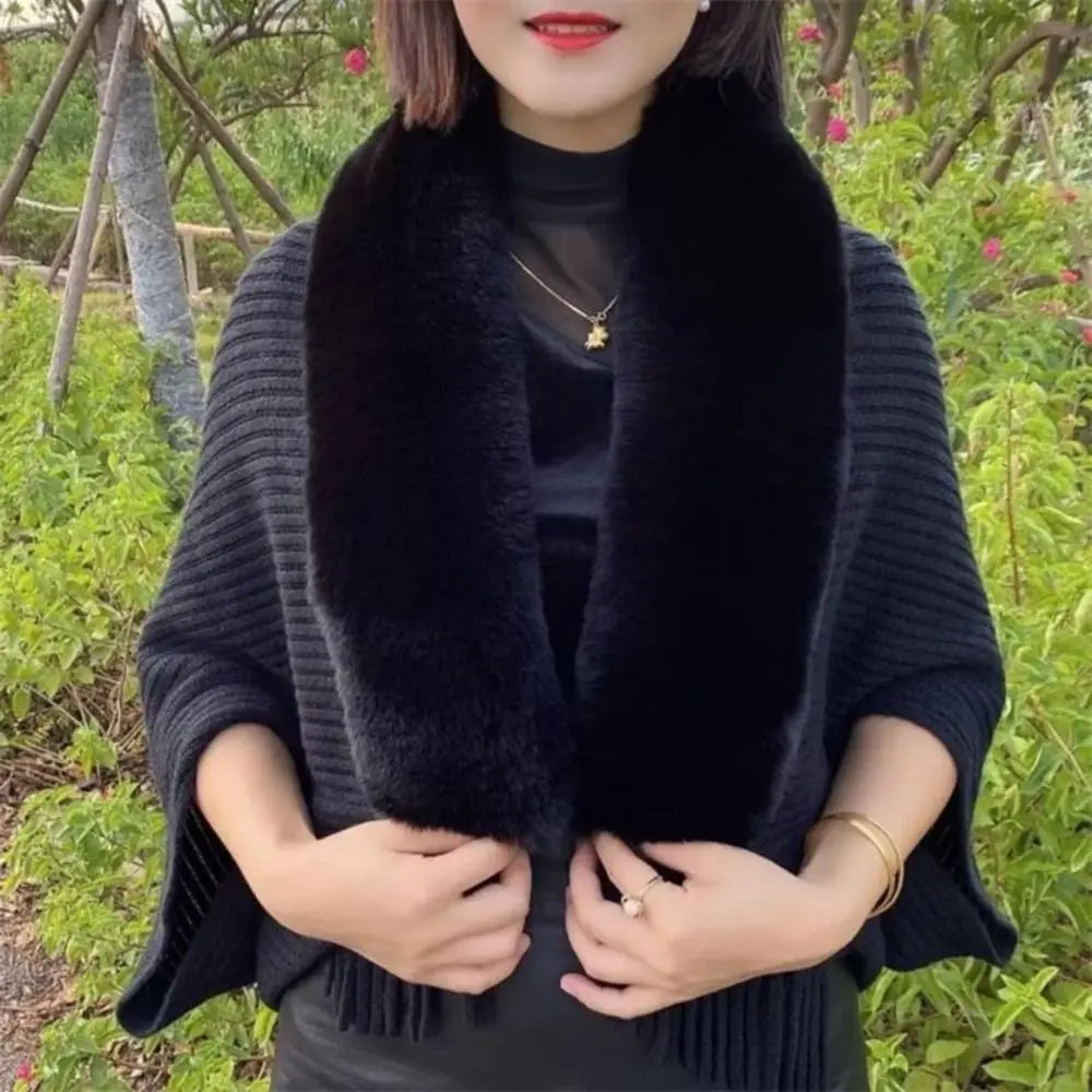 Knitting Thick Women's Loose Shawl with Faux Fur for Evening Dresses Wedding