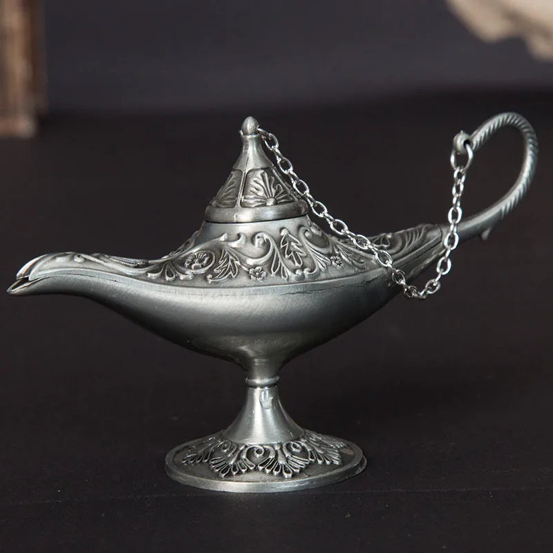 12cm(4.7")Classic Rare Hollow Legend Aladdin Magic Genie Lamps Incense Burners Retro Wishing Oil Lamp Home Decor Gift