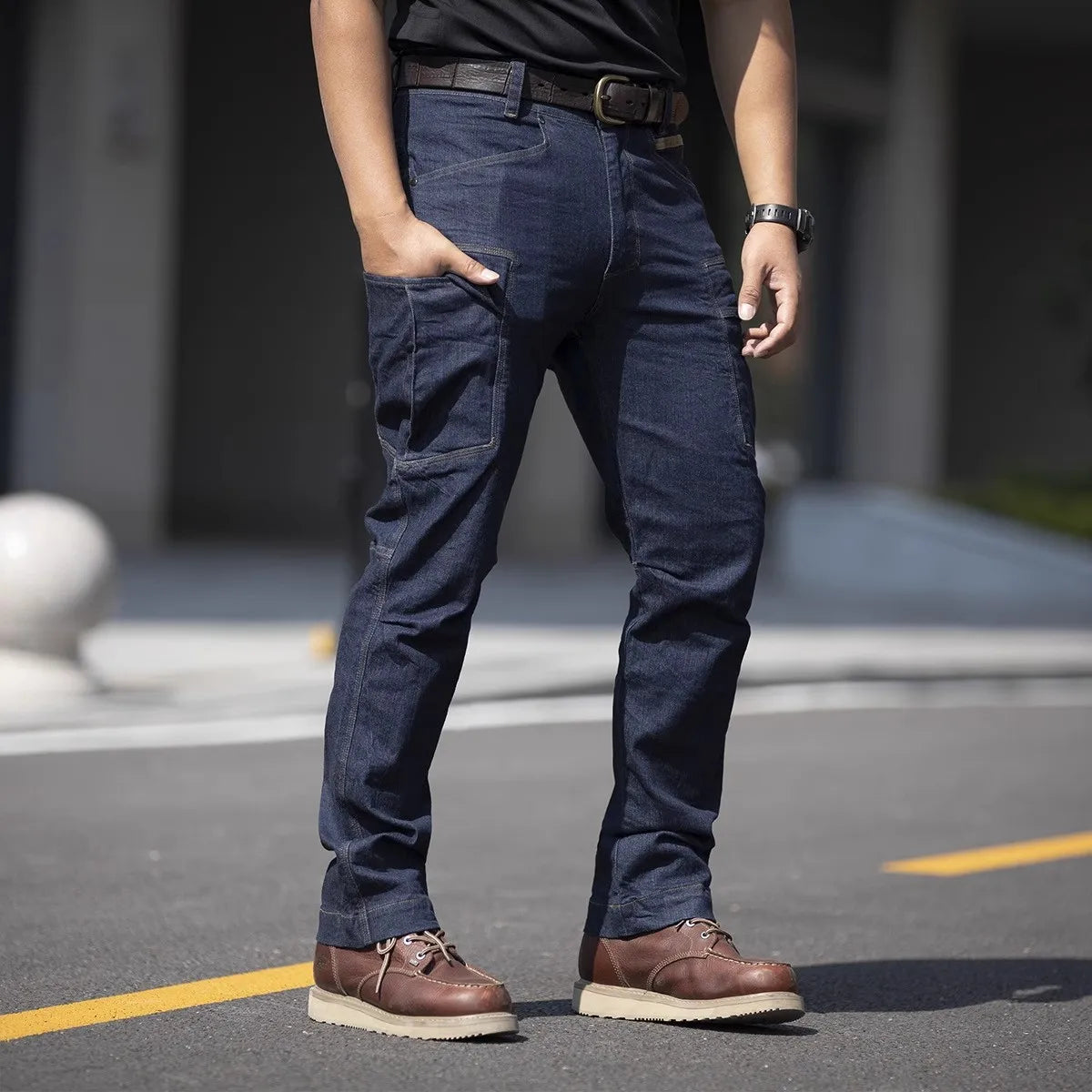 Men's Tactical Jeans Military Denim Cargo Pants Multi-pocket Elastic Casual  Work Trousers Outdoor Combat Training Hiking Pants