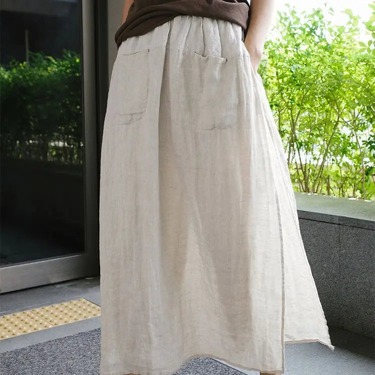 Linen large slit skirt and pants one-piece women's spring and summer loose oversized casual cropped pants
