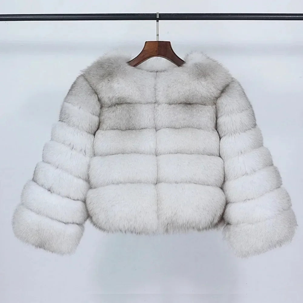 2024 Real Fox Fur Coat Winter Jacket Women Natural Fox Fur Raccoon Outerwear O-neck Thick Warm Luxury Female Plus Size