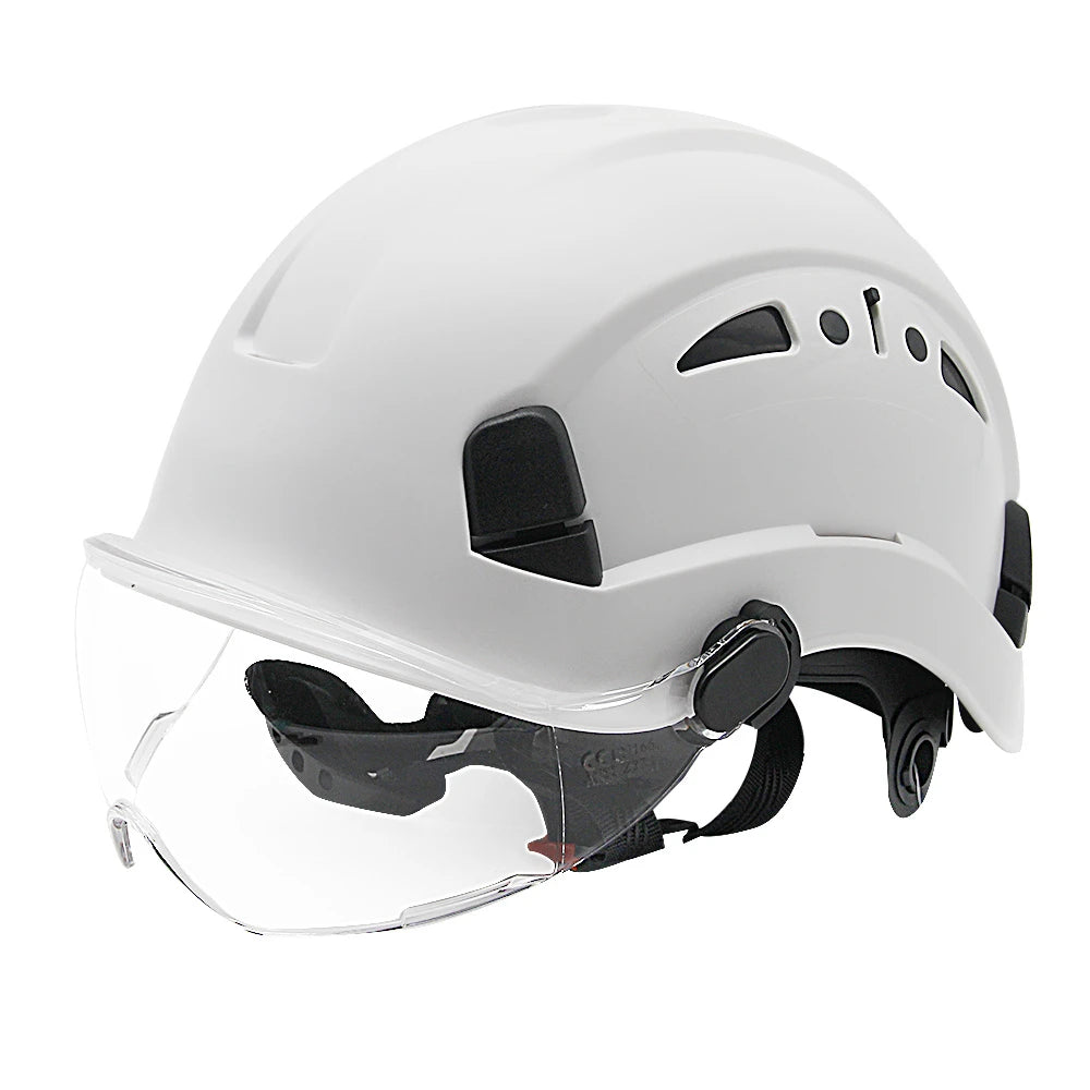 CE Safety Hard Hat with Visor Adjustable Vents Work Cap Head Protective Safety Helmet with Goggles Outdoor Riding Climing Rescue