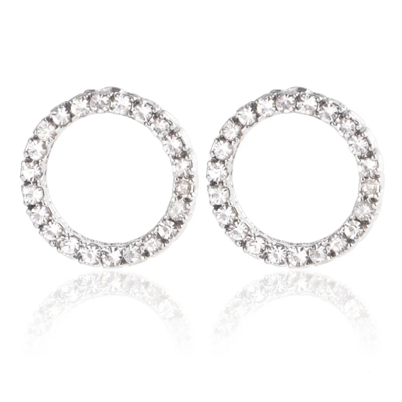 Korean Fashion Versatile Dazzling Circle Stud Earrings with Crystal Cubic Zirconia Minimalist Earrings for Teens Women's Jewelry