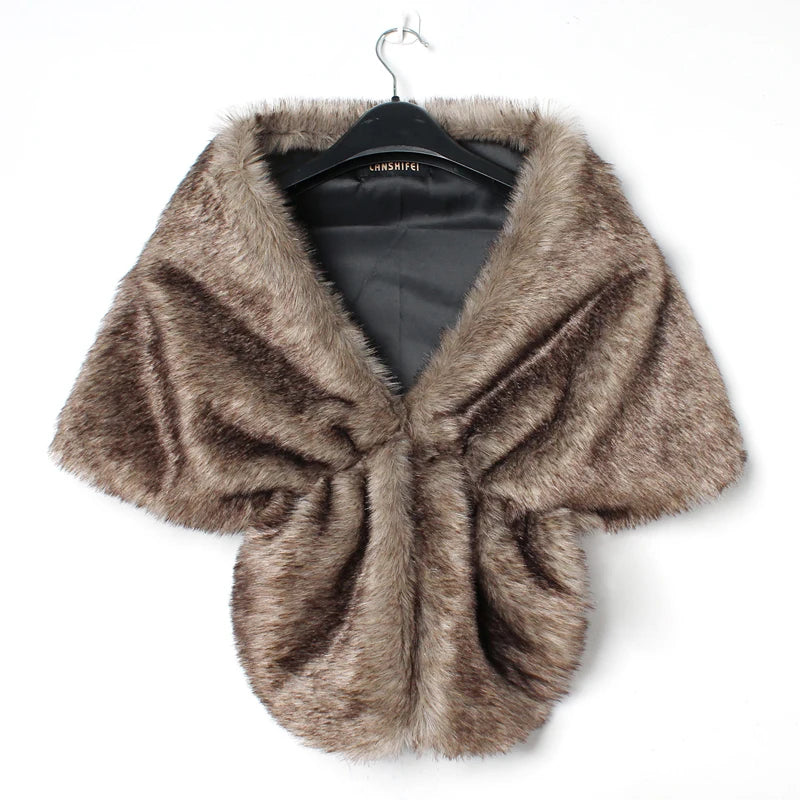 Women Bridal Shawl Wedding Cape Warm Plush Elegant Winter Faux Fur Long Shawl Stole Wrap Shrug Scarf For Evening Party Decor