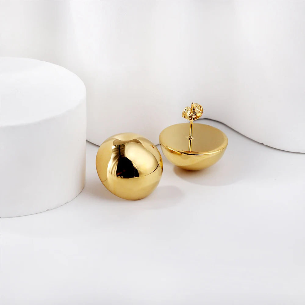 LUXUKISSKIDS Minimalist Gold/Silver Plated Chunky Ball Stud Earrings for Women/Man Thick Bold Sphere Dome Post Round Earring New