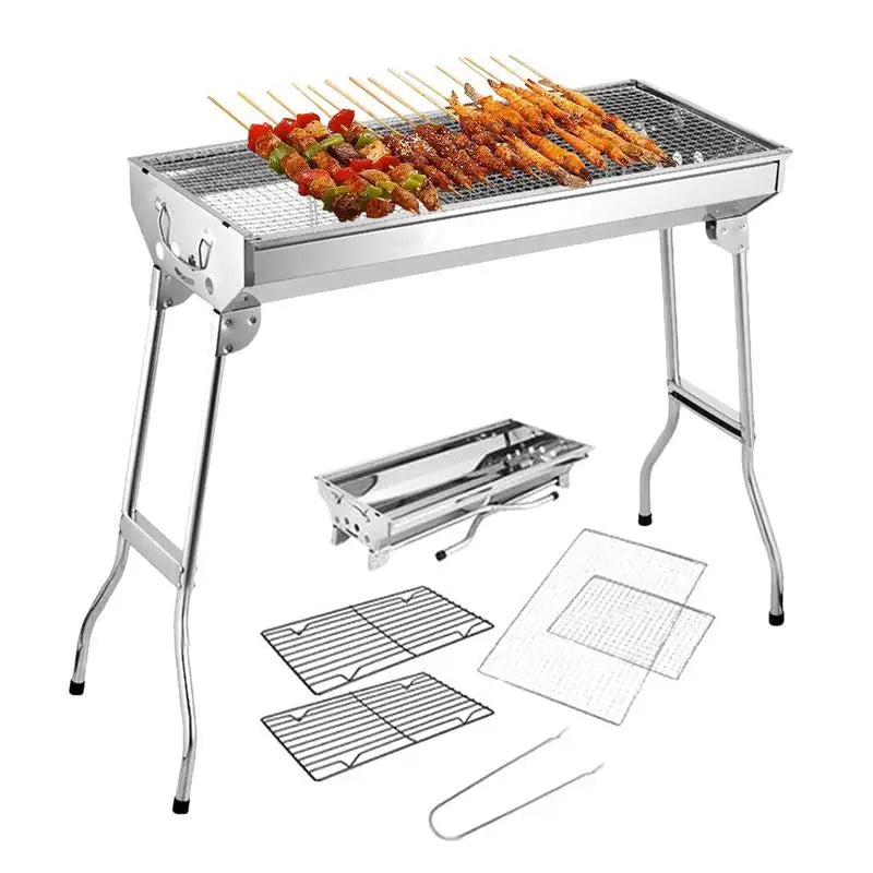 Camping Charcoal Grill Folding Barbecue stove Portable Stainless Steel Large BBQ Grill Picnic Cookware Furnace camping accessory