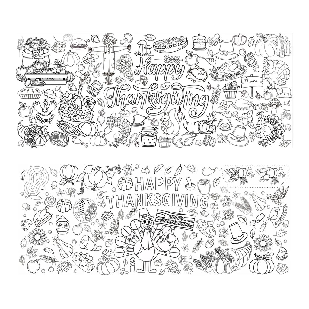 Thanksgiving Unique Interesting Tablecloth Kid Graffiti Interactive Design Family Durable Waterproof Festival Ambiance Supplies