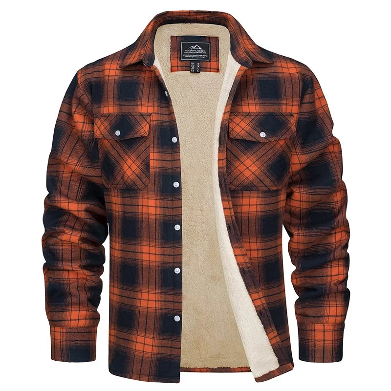 MAGCOMSEN Fleece Plaid Flannel Shirt Jacket  Men's Button Up Casual Cotton Jacket Thicken Warm Spring Work Coat Sherpa Outerwear