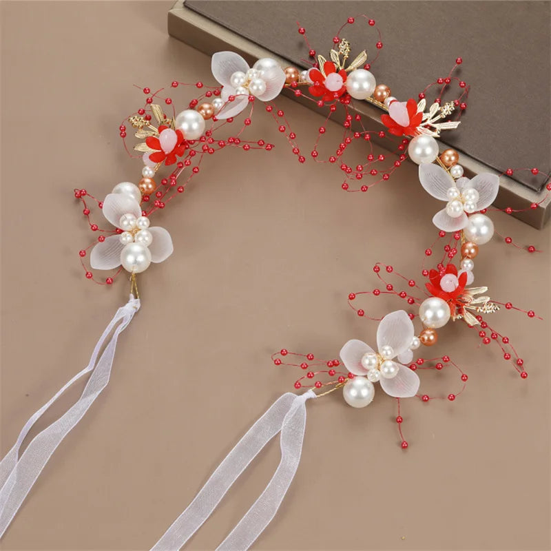 Pearl Flower Headband Bridal headdress Wedding Crown Fashion The wreath bracelet Band Tiaras Crystal Headpiece Hair Jewelrys
