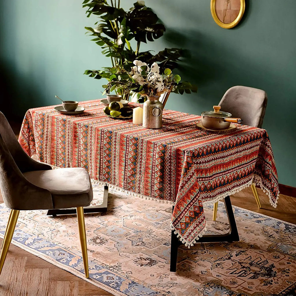 European American cotton linen table cloth minority style Bohemia Southeast Asia party anti-slip wear-resistant linen tablecloth