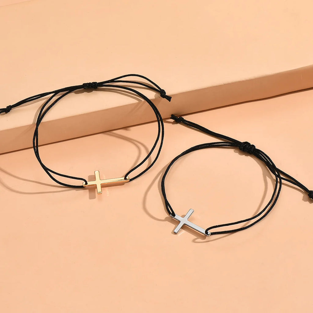 Simple Alloy Cross Wax Rope Couple Bracelet A Pair of Male and Female Hand Ropes  bracelets  jewelry