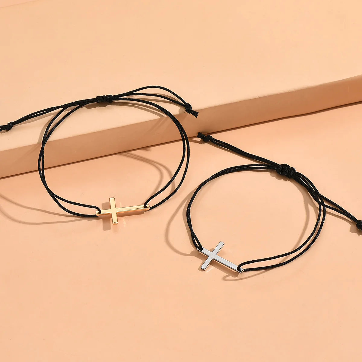 Simple Alloy Cross Wax Rope Couple Bracelet A Pair of Male and Female Hand Ropes  bracelets  jewelry
