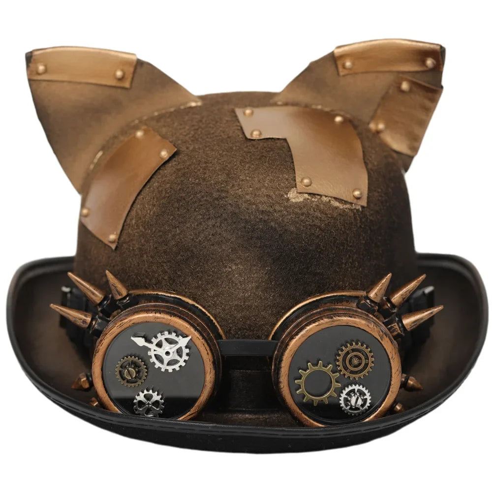Gothic Headwear Steampunk Hat Victorian Top Magic Gears Goggles Chain Top Hats for Dress Up Halloween Cosplay Costume Fedora Cap