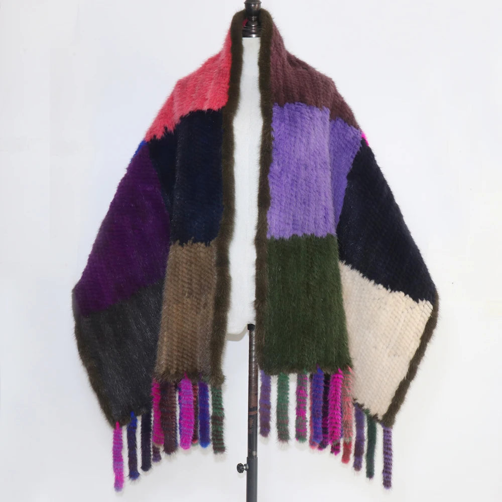 Long Style Women Knitted Real Mink Fur Pashmina Scarves Winter Real Natural Mink Fur Scarf Lady 100% Natural Real Mink Fur Shawl