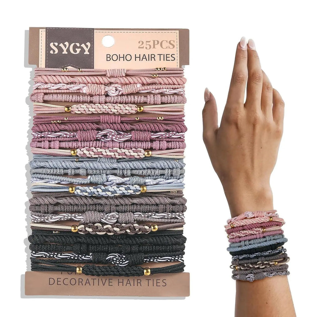 20 pieces of Bohemian headbands, brown bracelet headbands suitable for thick or thin hair, used for fixing ponytails