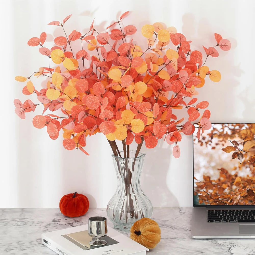 Artificial Eucalyptus Leaves Stems Thanksgiving Decor Tall Eucalyptus Fall Decorations for Halloween Farmhouse Decoration Floral