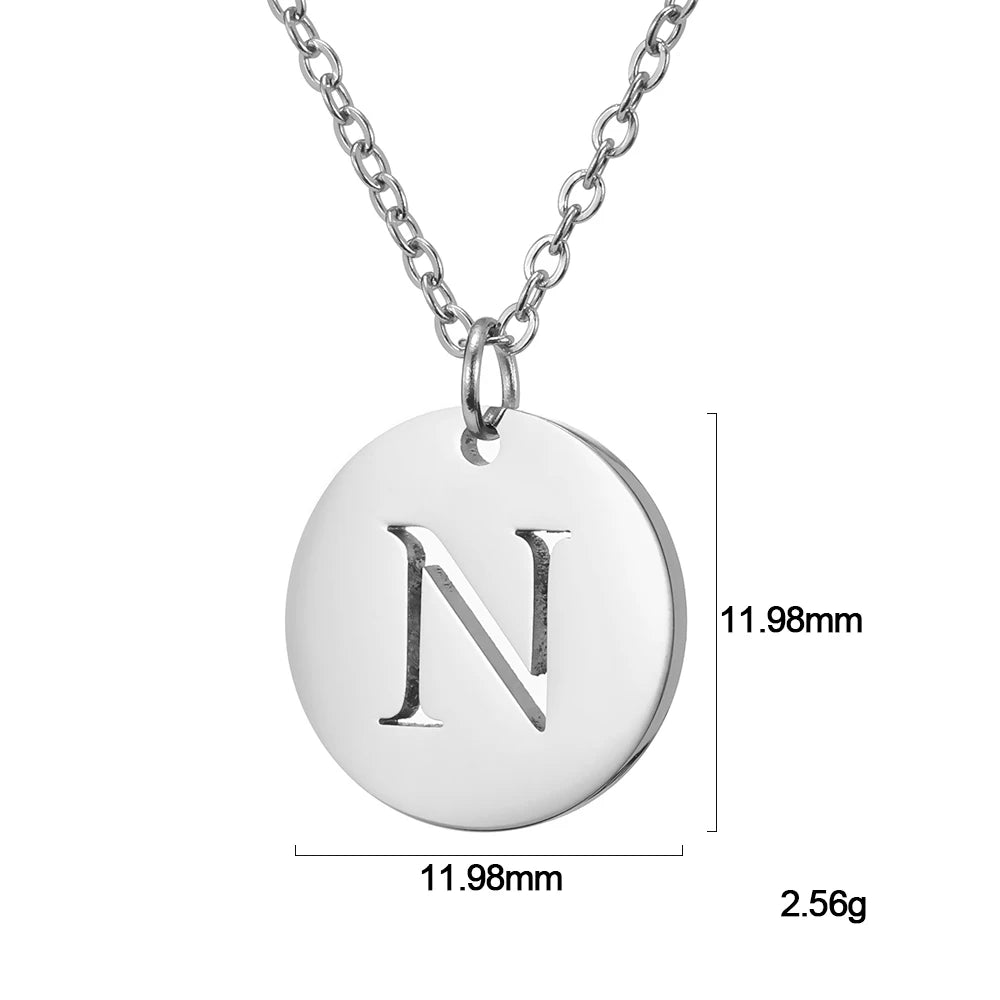 Kkjoy Fashion Stainless Steel Gold Color Minimalist Metal Round A-Z 26 Initials Necklace for Women Jewelry Gift Wholesale New in