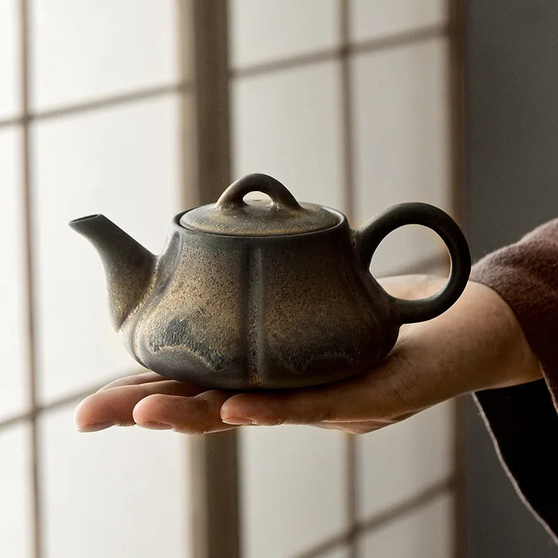 Japanese Style Coarse Pottery Teapot Single Pot Kiln Gilded Rust Glazed Ceramic Drinkware