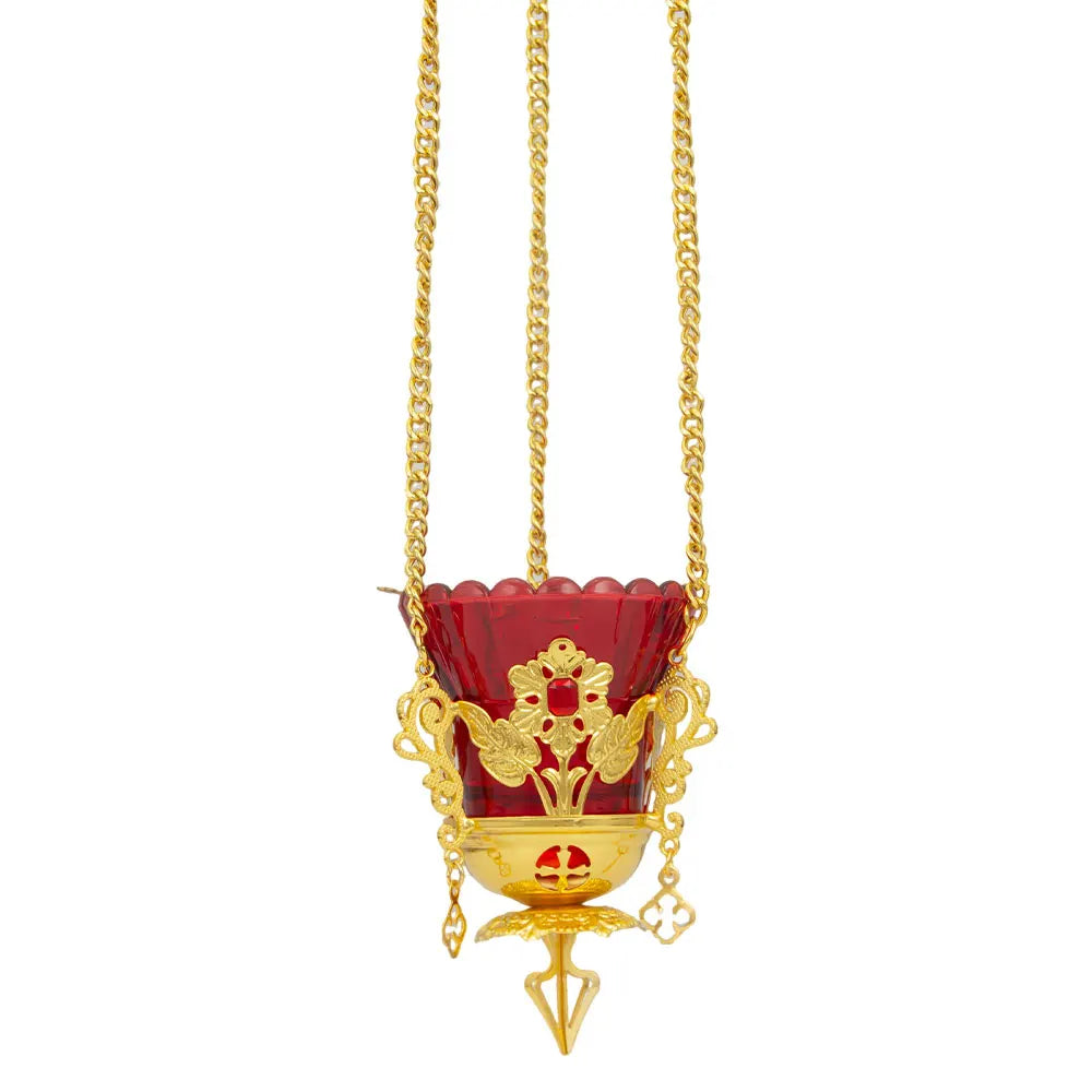 Orthodox Christian Hanging Oil Lamp,Orthodox Vigil Oil Lamps with Red Glass Cup,for Religious Ceremonies and Daily Use