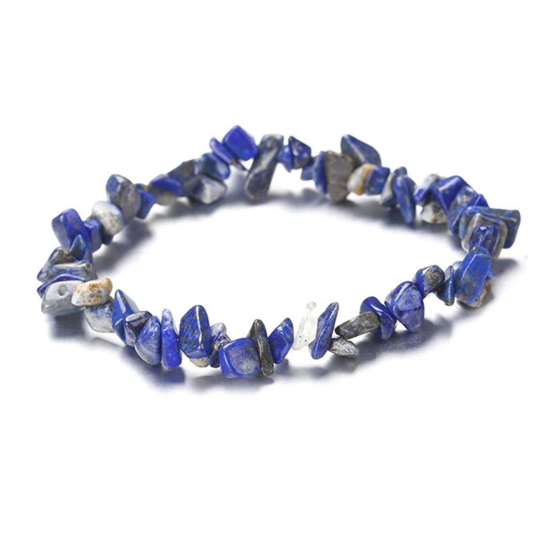 Color Natural Gem Chakras Crystal Bracelet for Men and Women Irregular Roller Polishing Alignment Gravel Bracelet for Meditation