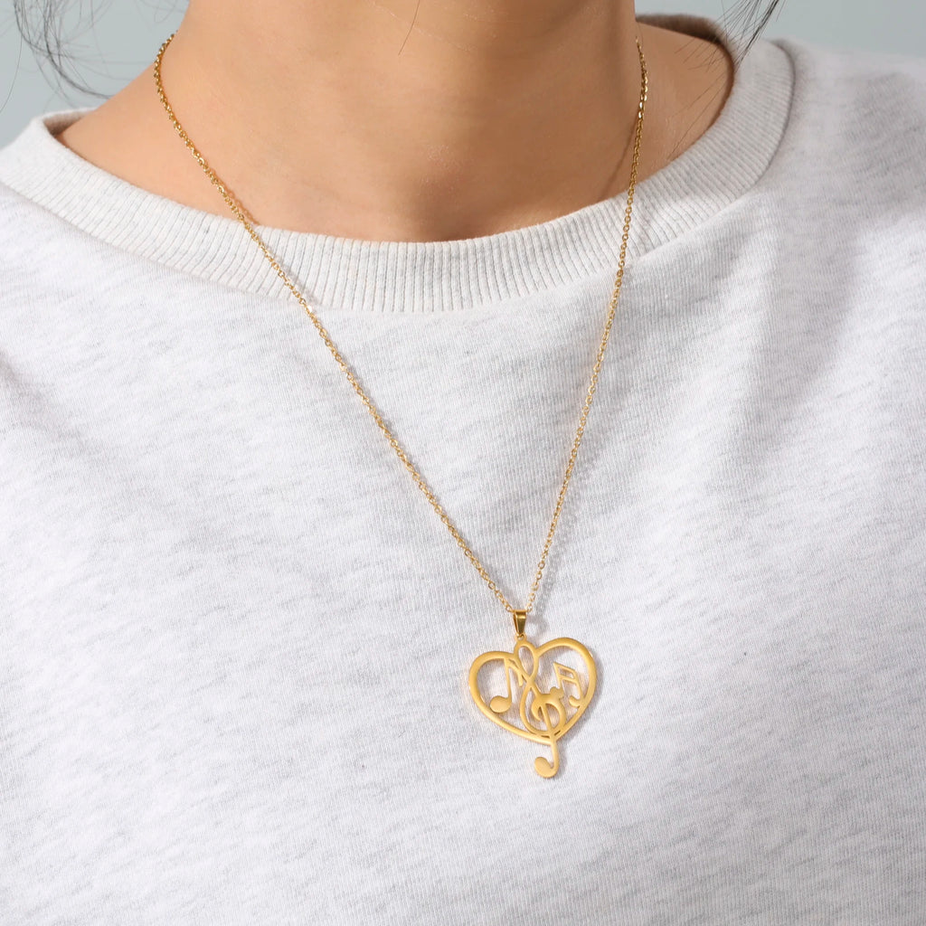 Amaxer Heart Music Note Necklace Treble Clef Music Staff Pendant Choker Clavicle Chain Artist Concert Jewelry Gift