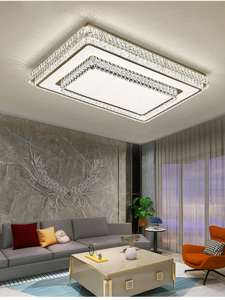 Round Crystal Led Ceiling Lamp 2024 Luxury Minimalist Lights for Bedroom Rectangle Ceiling Chandelier