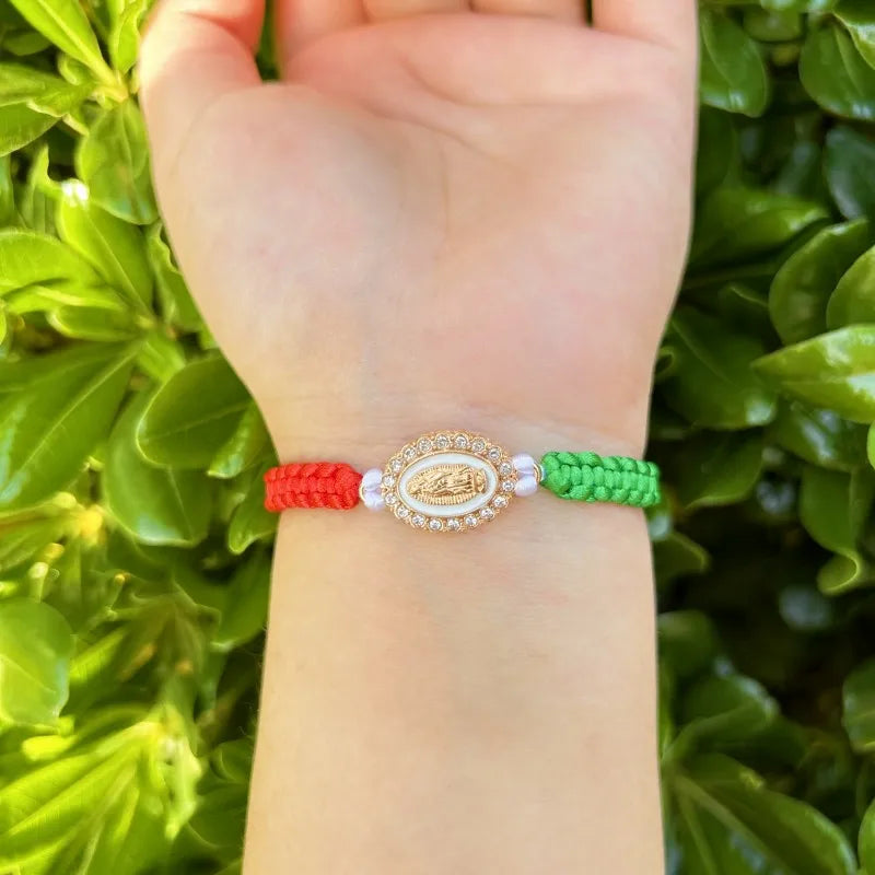 Mexican Religious San Judas Tadeo Jewelry Our Father Of Saint Jude Charm Handmade Rope Chain String Braided Bracelet for Women