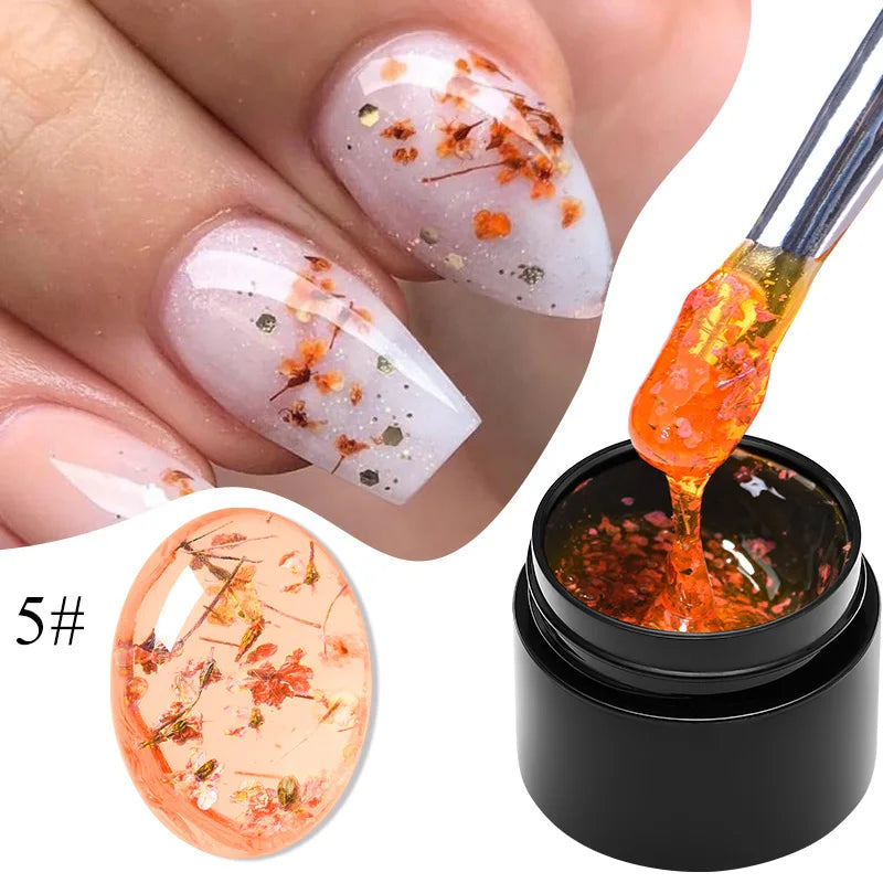 MEET ACROSS 5ML Blue Dried Flower Gel Nail Polish Natural Flower Fairy Nail Art Soak Off UV LED Painting Gel Varnish For Nails