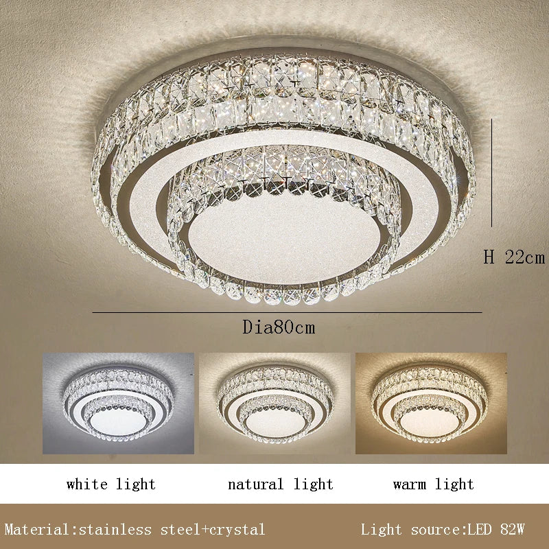 Round Crystal Led Ceiling Lamp 2024 Luxury Minimalist Lights for Bedroom Rectangle Ceiling Chandelier