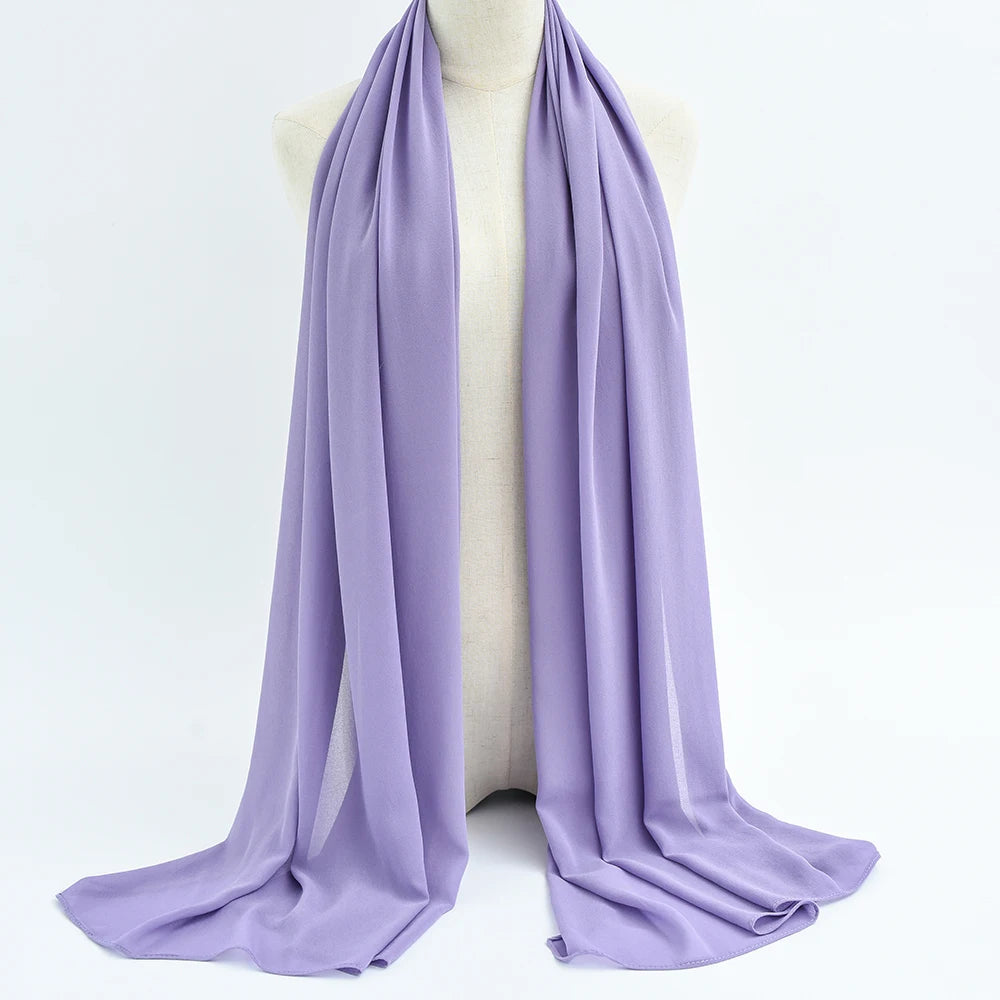 Fashion Pearl Chiffon Hijab Shawls Of Muslim Women Solid Color Head Wraps Scarf For Ladies