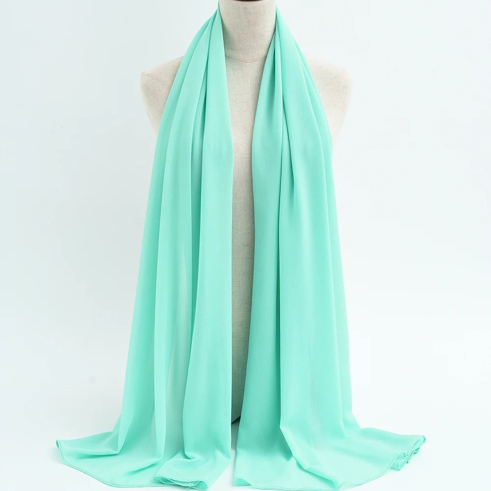 Fashion Pearl Chiffon Hijab Shawls Of Muslim Women Solid Color Head Wraps Scarf For Ladies