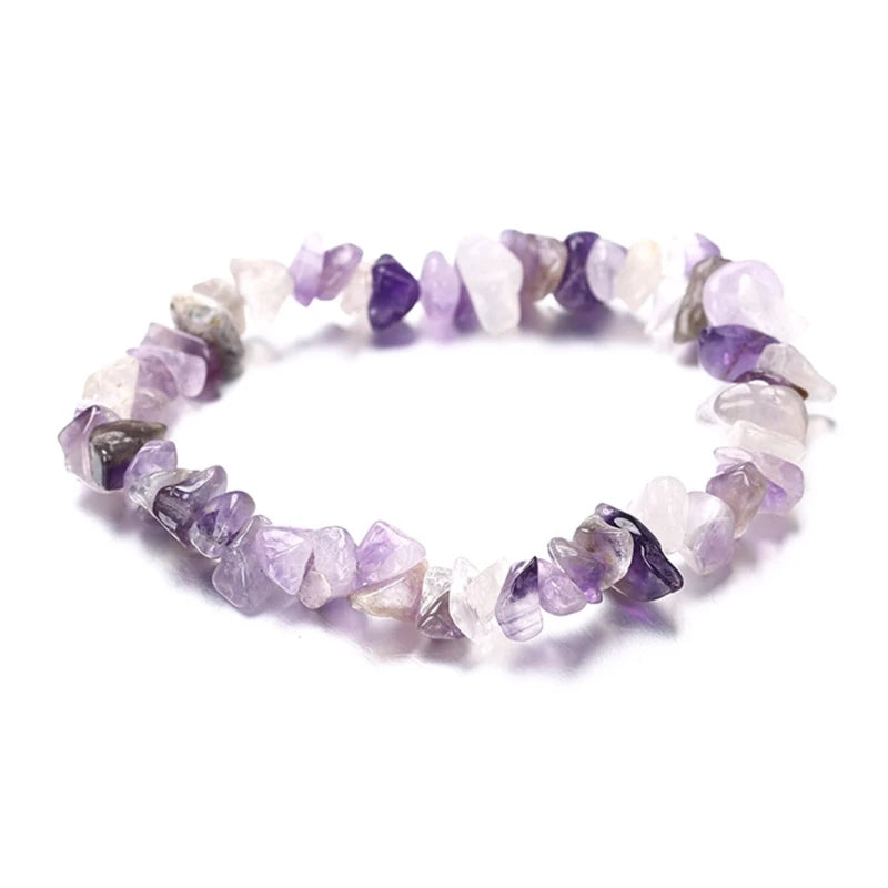 Color Natural Gem Chakras Crystal Bracelet for Men and Women Irregular Roller Polishing Alignment Gravel Bracelet for Meditation