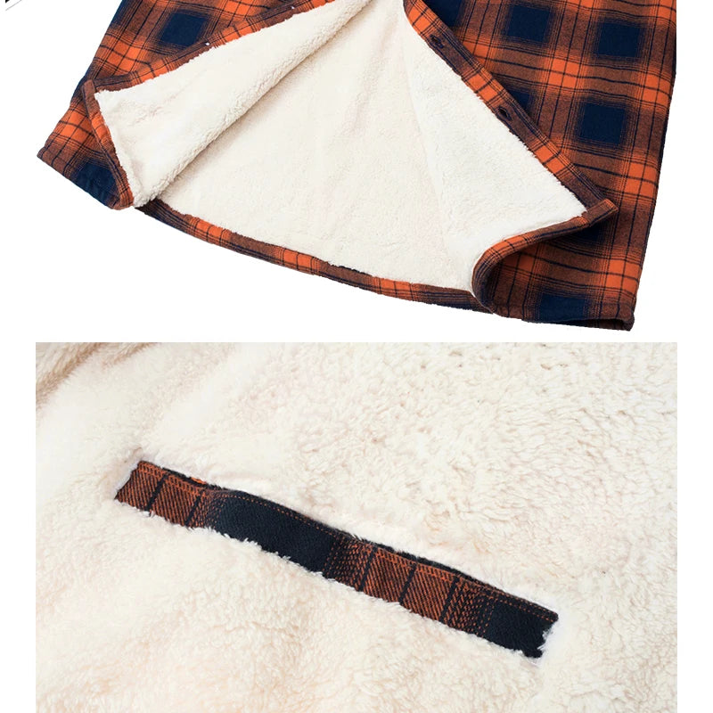 MAGCOMSEN Fleece Plaid Flannel Shirt Jacket  Men's Button Up Casual Cotton Jacket Thicken Warm Spring Work Coat Sherpa Outerwear