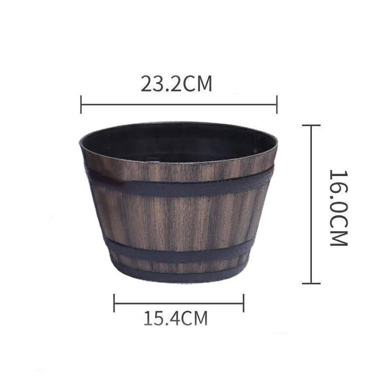 Rustic Wooden Barrel Flower Pot Vintage Style Large Capacity Pots for Christmas Birthday Gifts
