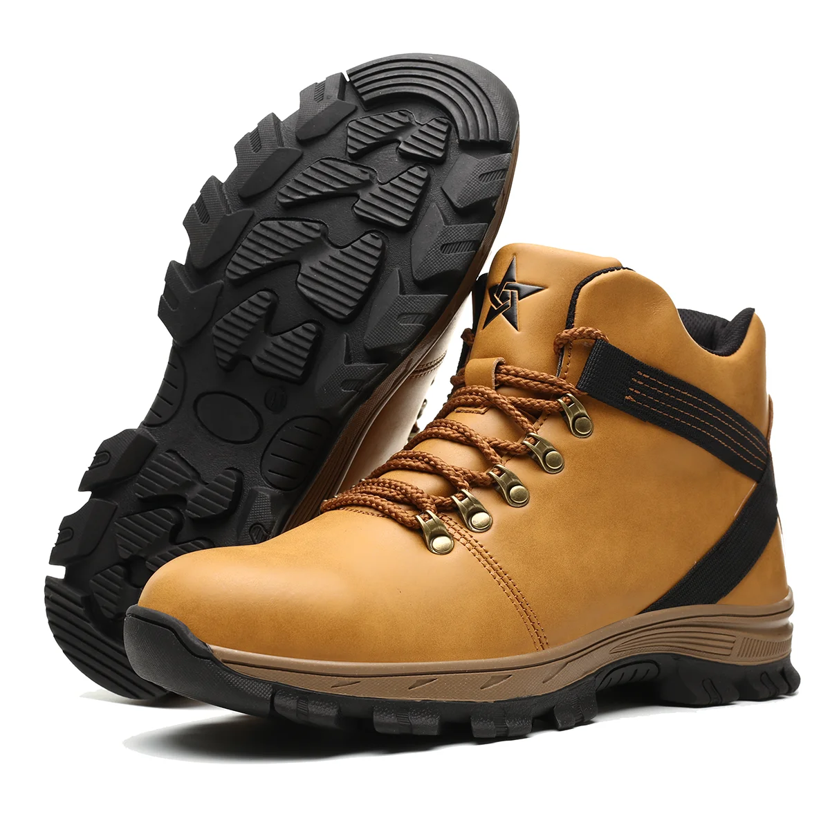 New Men Leather Safety Shoes Anti-smash Anti-puncture Work Shoes waterproof Lightweight Work Sneakers slip and oil resistant