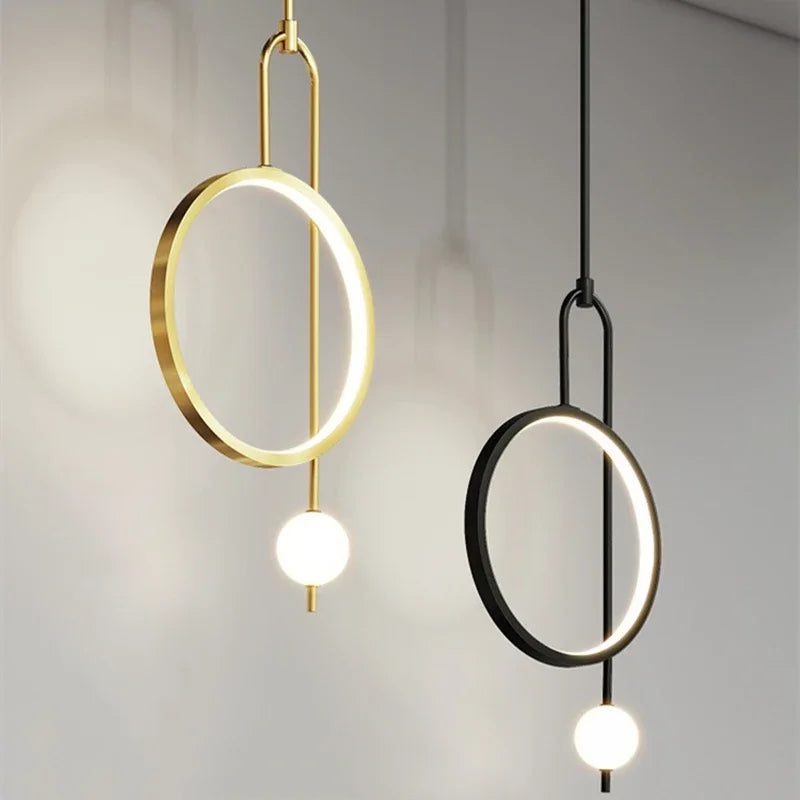 Modern Pendant Light Gold Ring Led Bedroom Bedside Hanging Lighting Minimalist Nordic Luxury Living Room Background Ball Lamp
