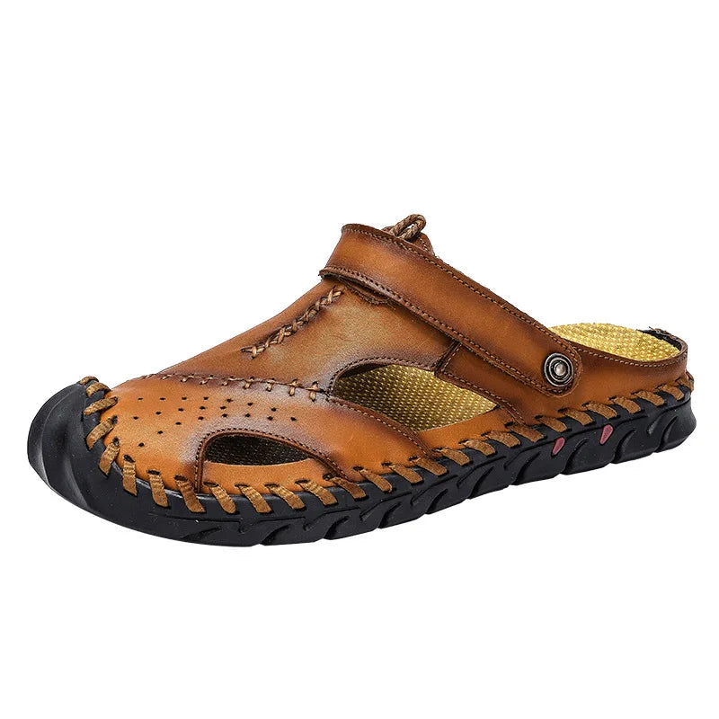 2022 New Summer Men's Sandals Soft Comfortable Breathable Leather Sandals Men Outdoor Beach Sports Sandals Plus Size Men's Shoes